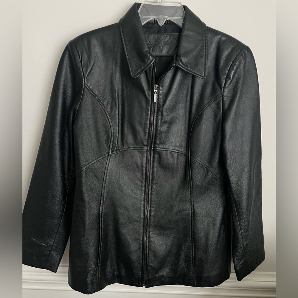 Jaqueline Ferar Black Leather Y2K Zip Up Jacket size M
